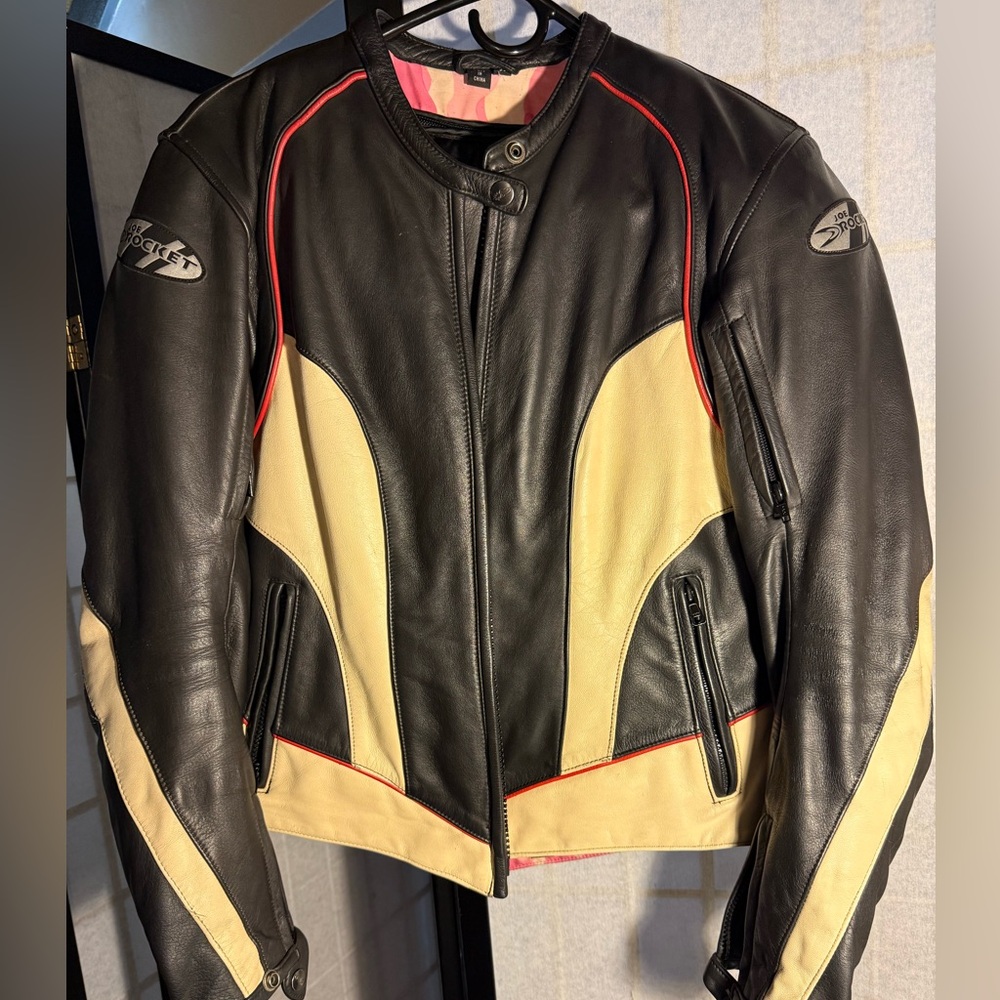 Joe Rocket Black Leather with Pink Camo Shell Woman’s  Motorcycle Jacket